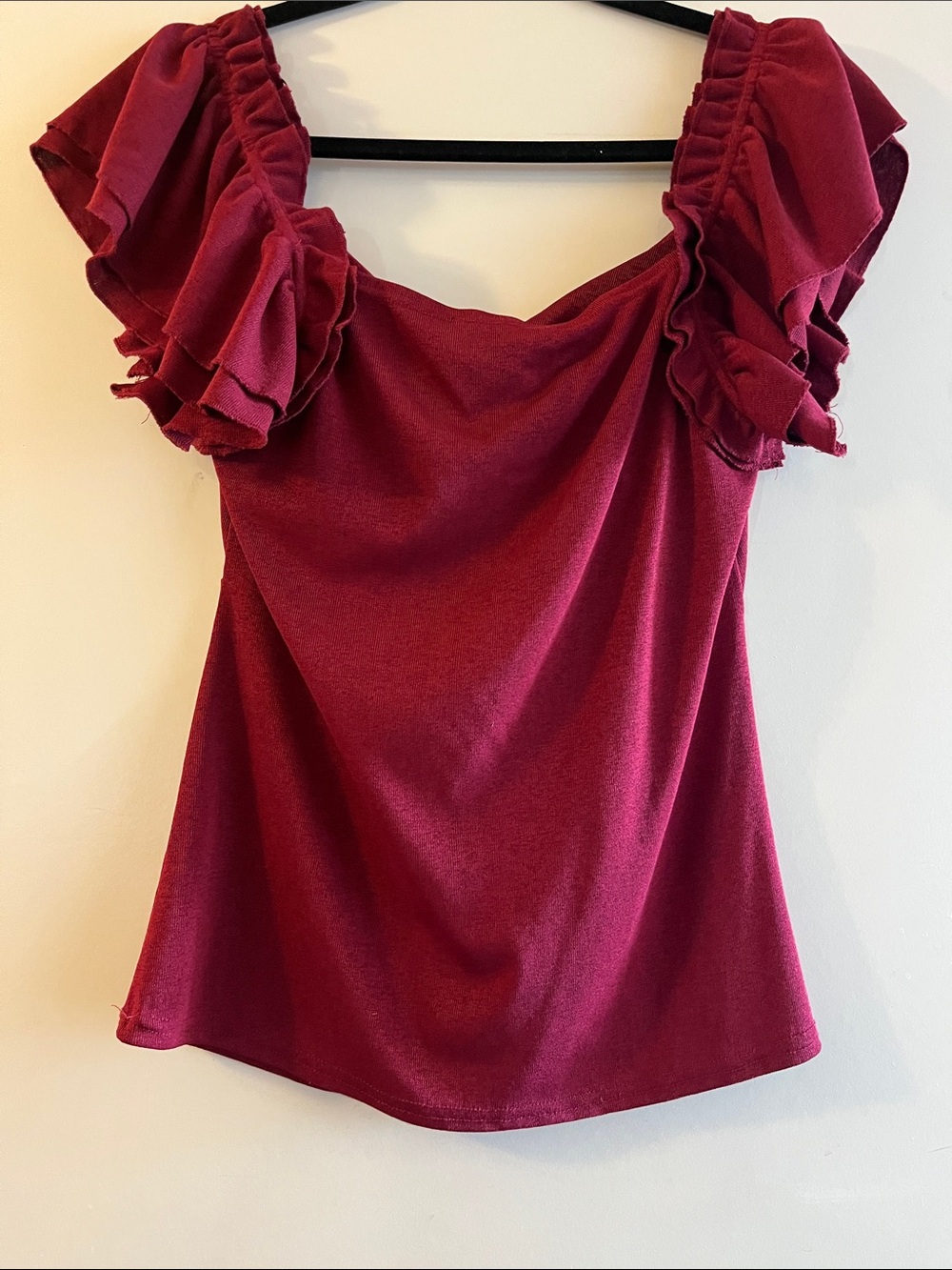 Twist-Front Ruffle Sleeve Blouse in Raspberry - Picture 2 of 3